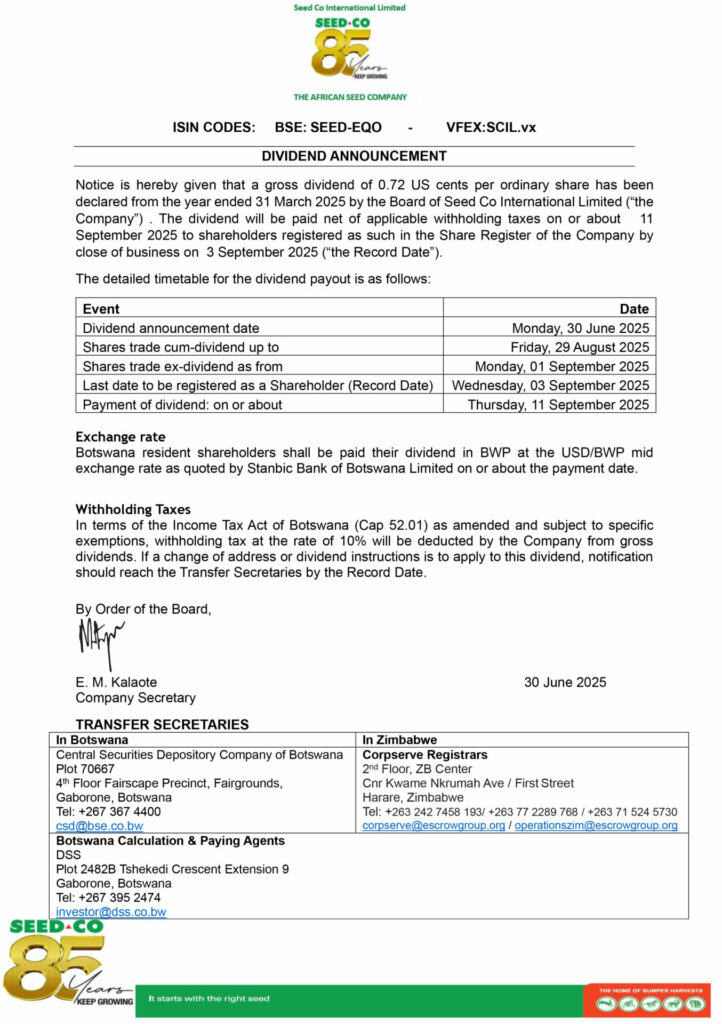 dividend notice